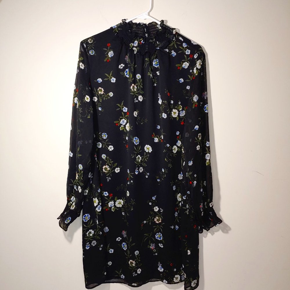 H&M Long Sleeve Sheer with Lining Black Floral Dress Size 12